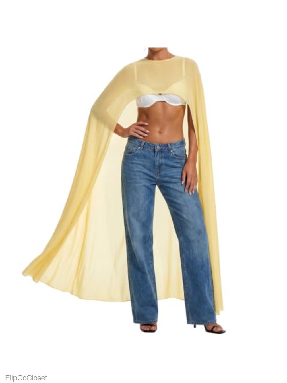 Women High Low Chiffon Sheer Poncho Cover Up See Through Cape Top